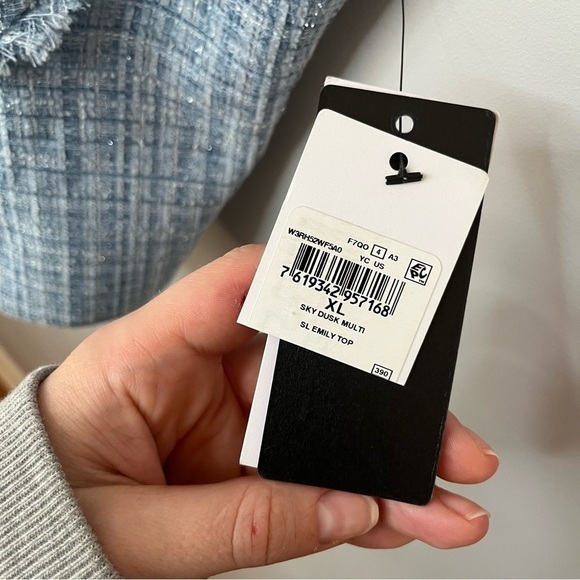 Guess Emily Sky Blue Tweed Plaid Cropped Bustier Top Size XLarge NWT - Picture 9 of 16